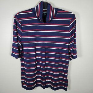 Lauren Ralph Lauren Shirt Womens XL Blue Mock Neck Striped Jersey Top Blouse